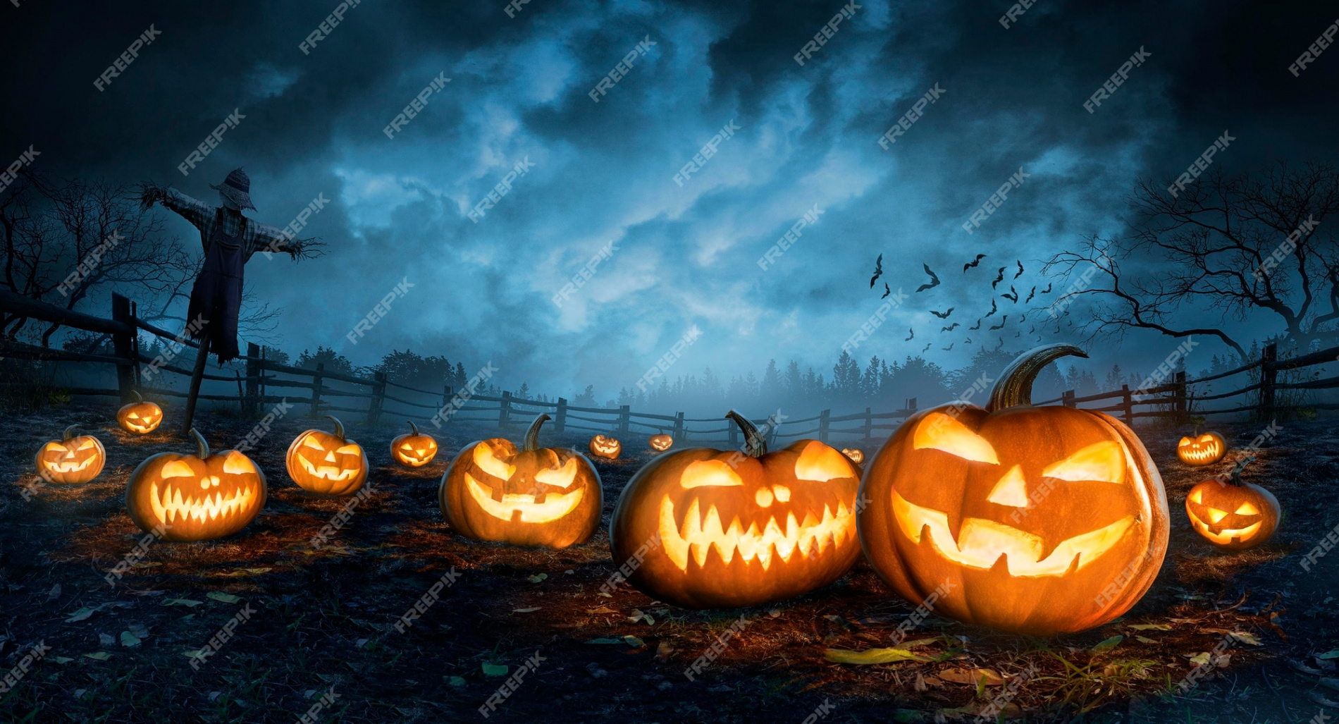 Free Photo  Halloween wallpaper with evil pumpkins