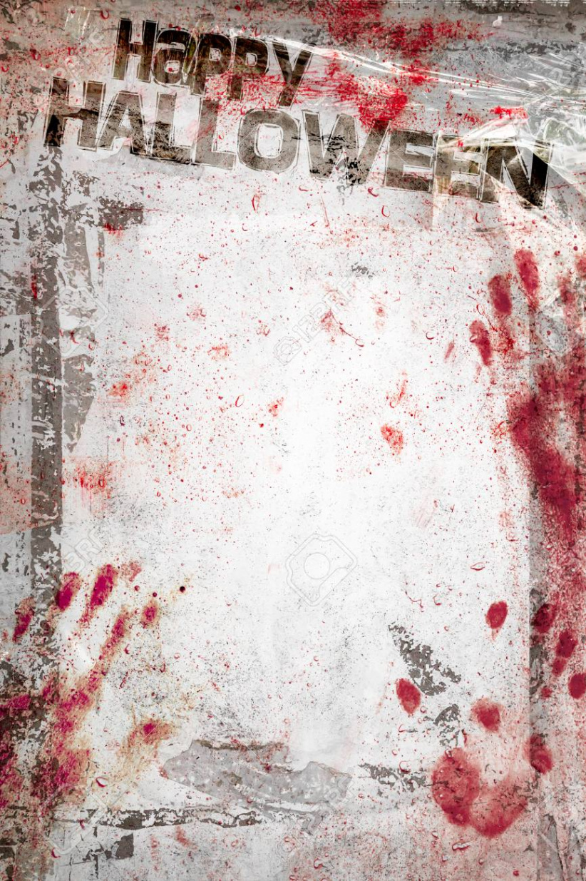 Happy Halloween Background With Grungy Frame, Bloody Handprints