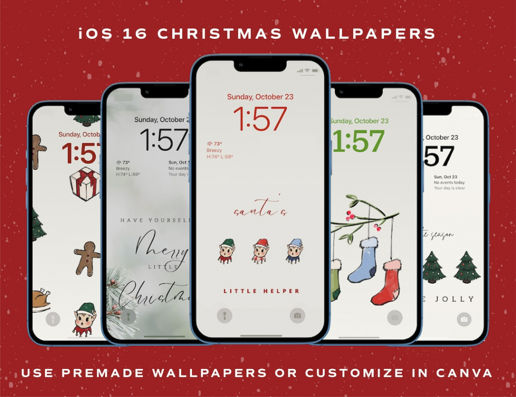 IOS  Christmas Holiday iPhone Lock Screen Wallpapers Festive Winter  Aesthetic Widget Editable Canva Wallpapers Hand Drawn Christmas Icons -  Etsy