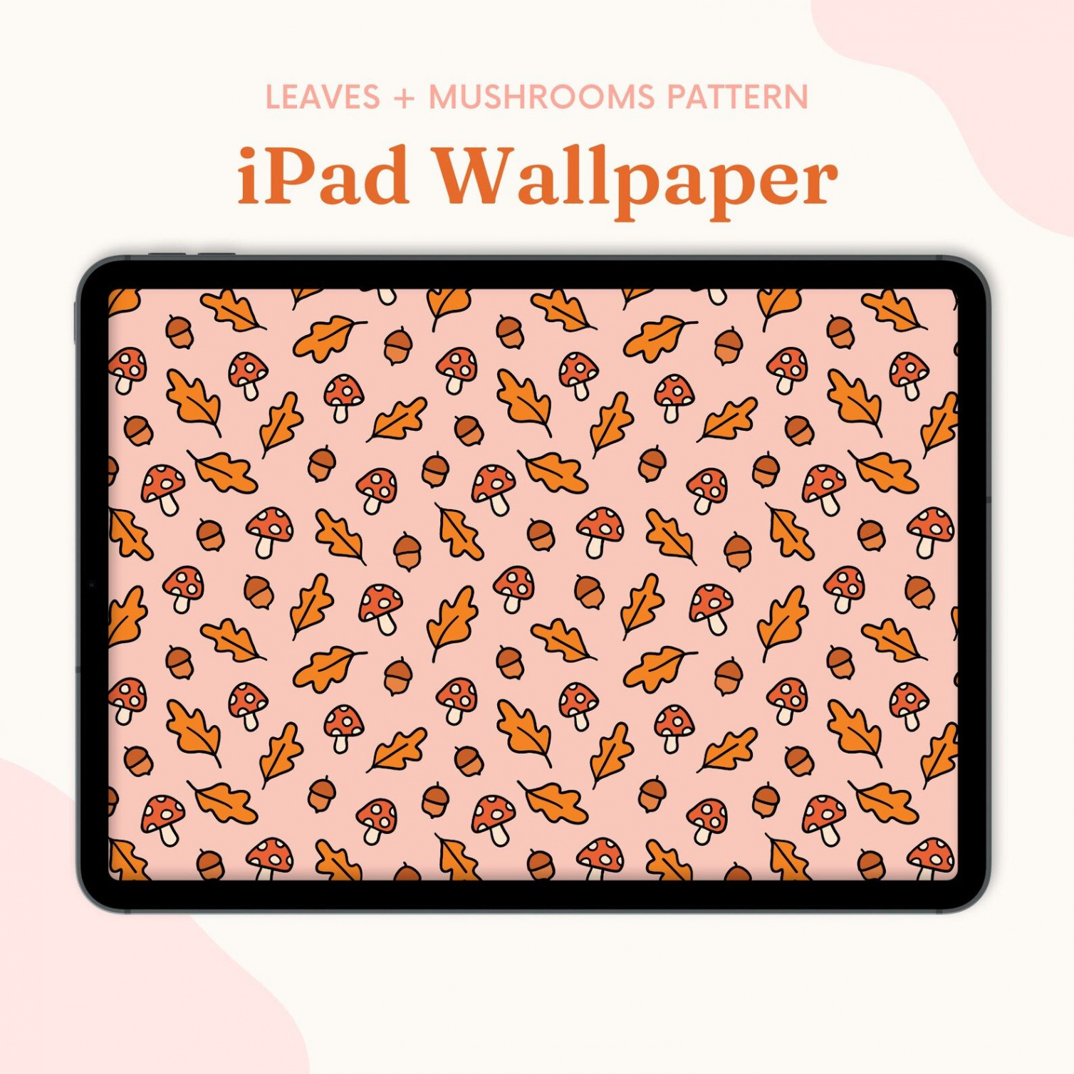 IPad Wallpaper Leaves Mushrooms Pattern High Res - Etsy Canada