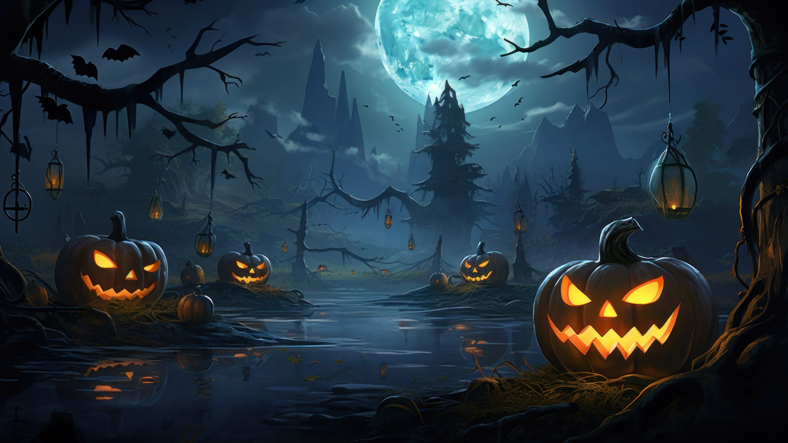 Night Halloween Scenery AI Generated K Wallpaper - Pixground