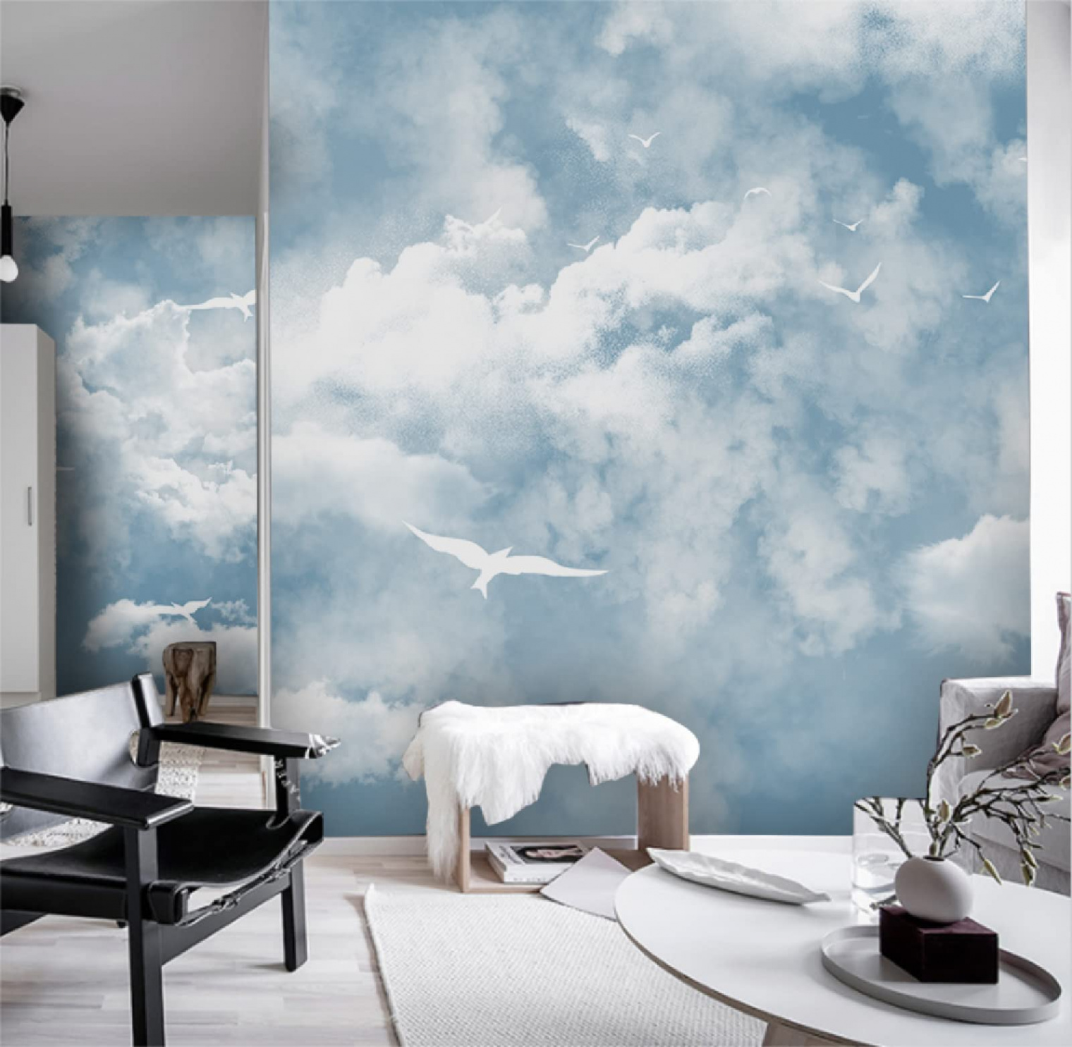 Photo Wallpaper D Effect Modern Minimalist Blue Sky White Clouds