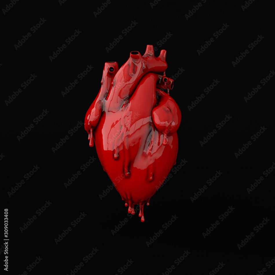 Realistic human heart organ with arteries and aorta d rendering