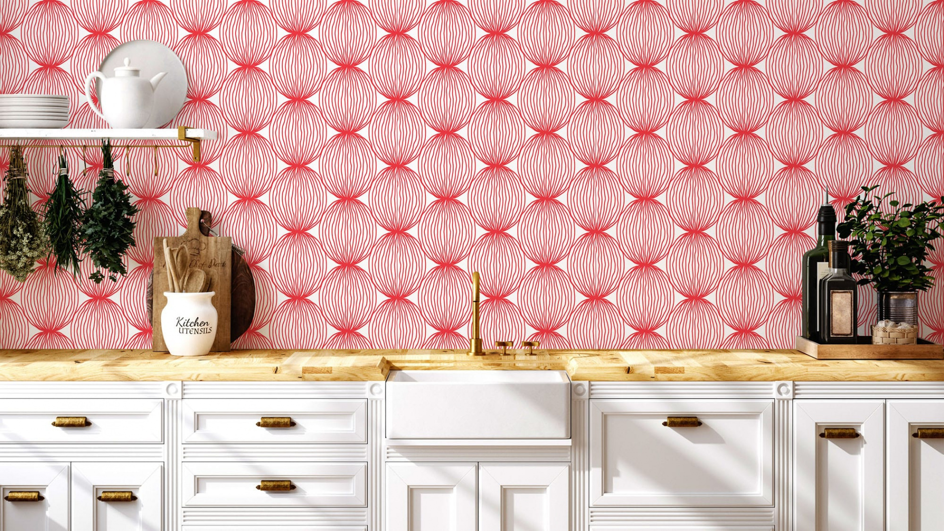 Red kitchen backsplash Wallpaper - Peel and Stick or Non-Pasted