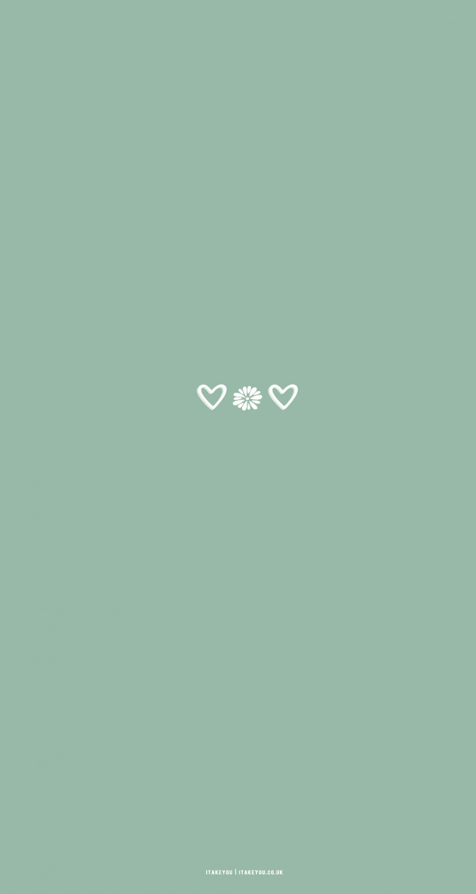 Sage Green Minimalist Wallpapers for Phone : Flower & Hearts I