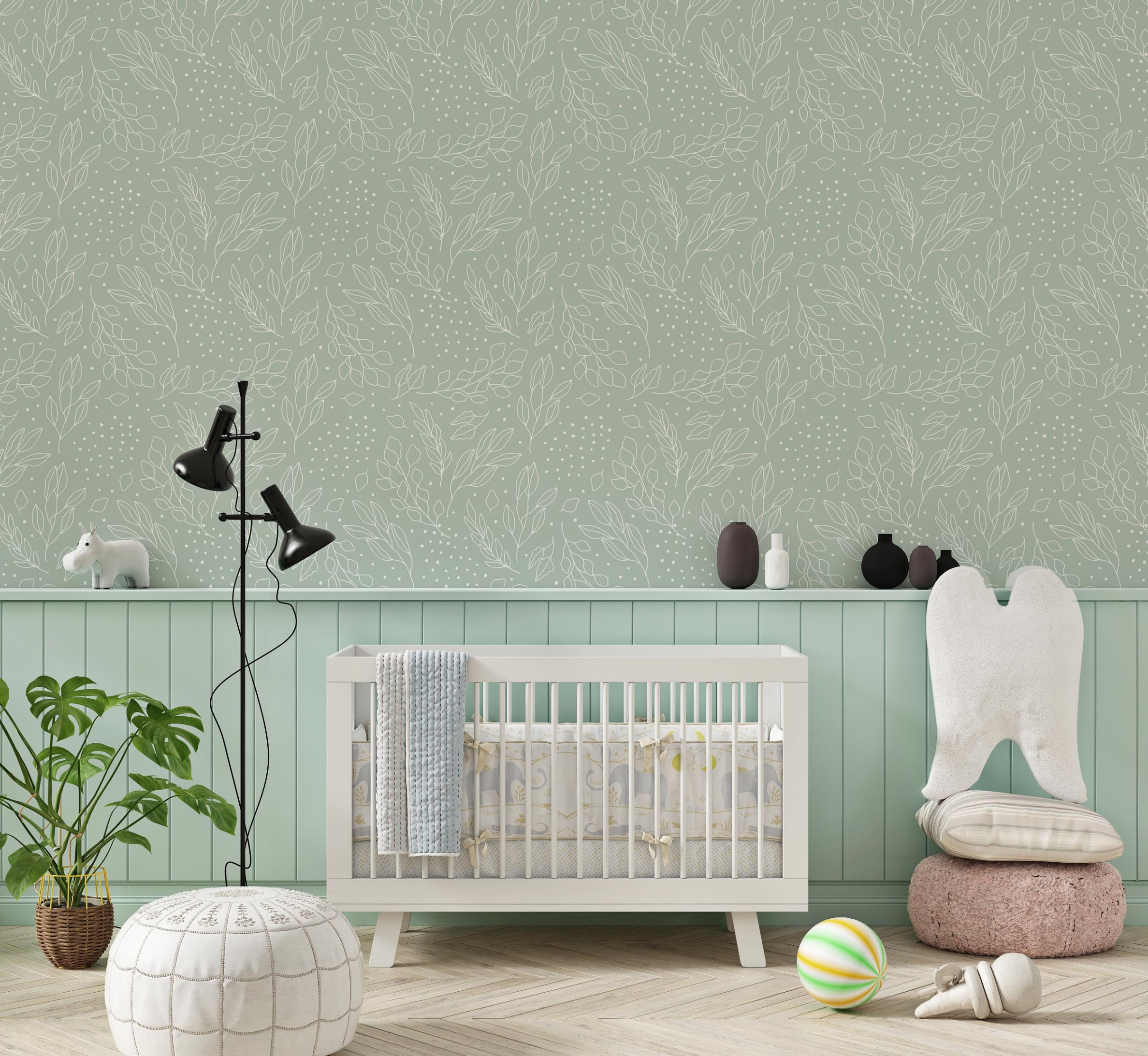 Sage Nursery Peel Stick Wallpaper, Sage Floral Wallpaper, Sage