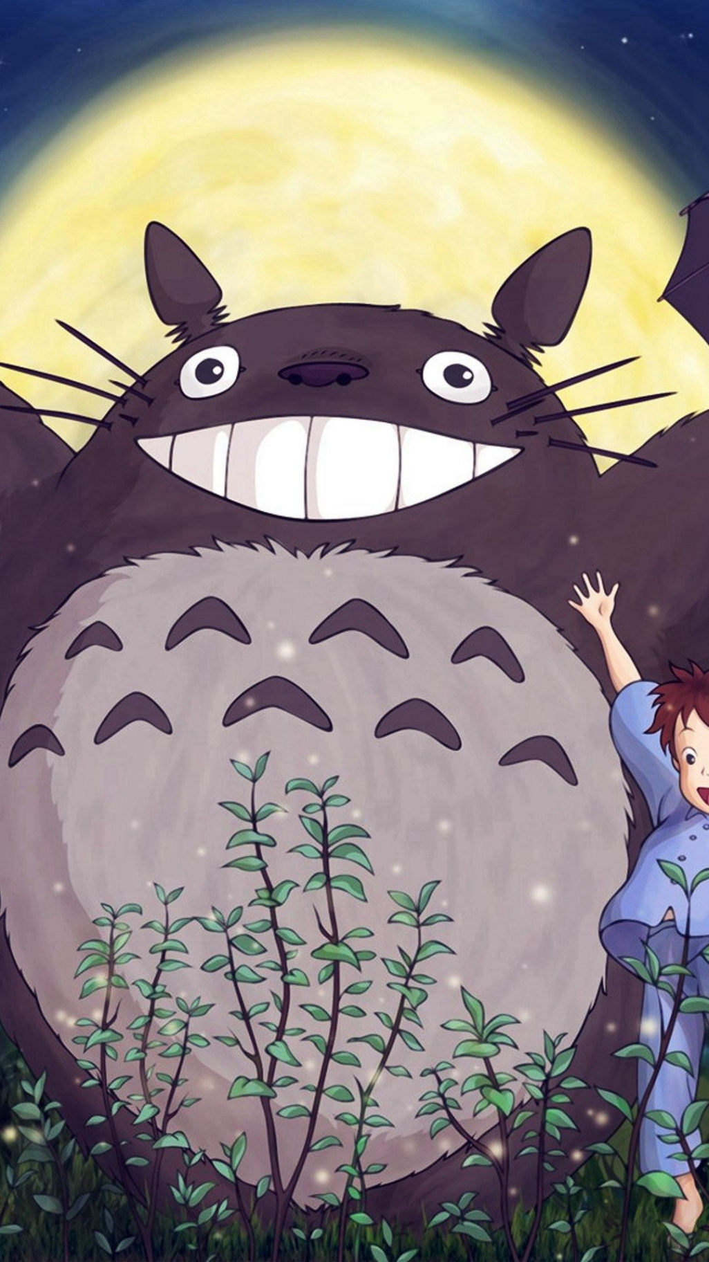 Totoro Forest Anime Cute Illustration Art Blue iPhone  wallpaper