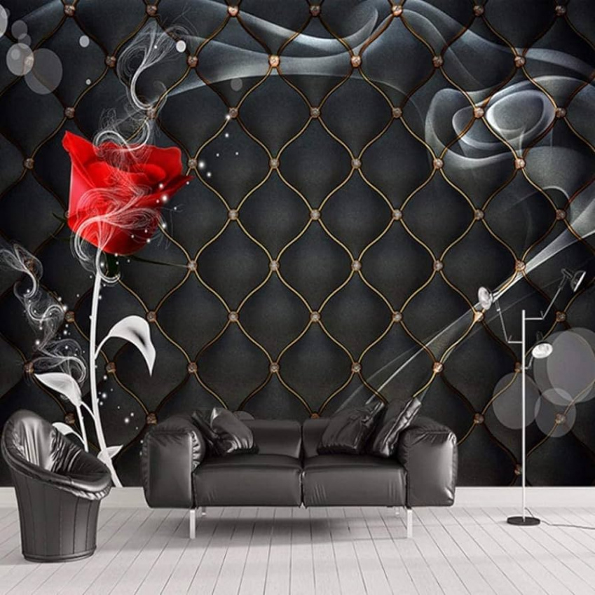 Wall Pictures D Background Picture Checked Red Rose of Black Diamond  Decorative Wallpaper D Wallpaper Self-Adhesive Living Room Wall for  Bedroom