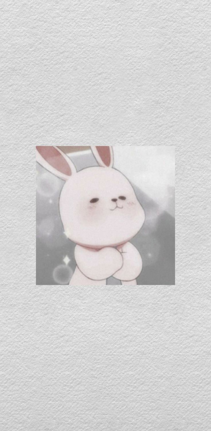 White cute aesthetic cartoon bunny wallpaper for iPhone and