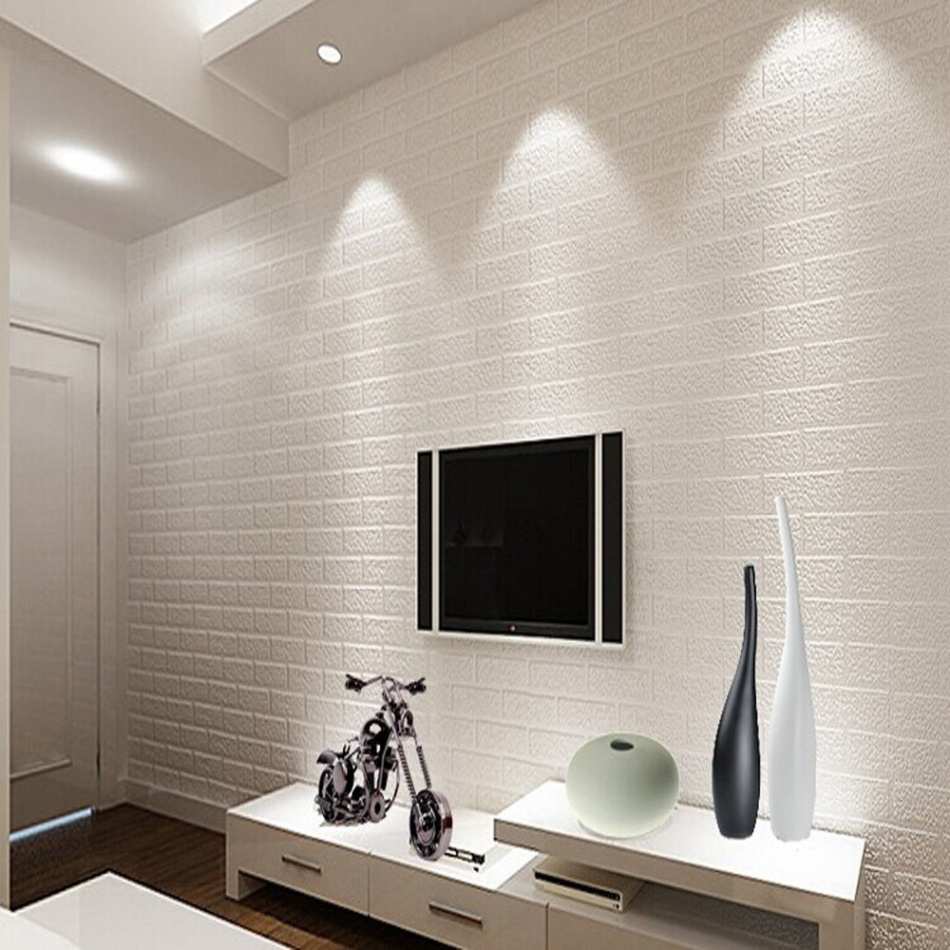 YangYun Home Decoration Modern White Brick Wall PVC Non-glued Wallpaper D  Textured Brick for Living Room TV Background Hotel