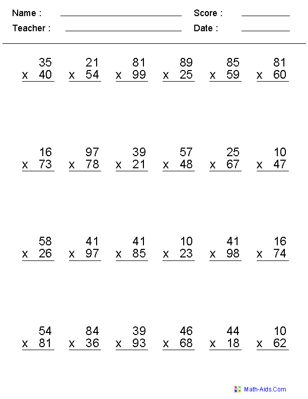 30 Mental Math Multiplication Worksheet