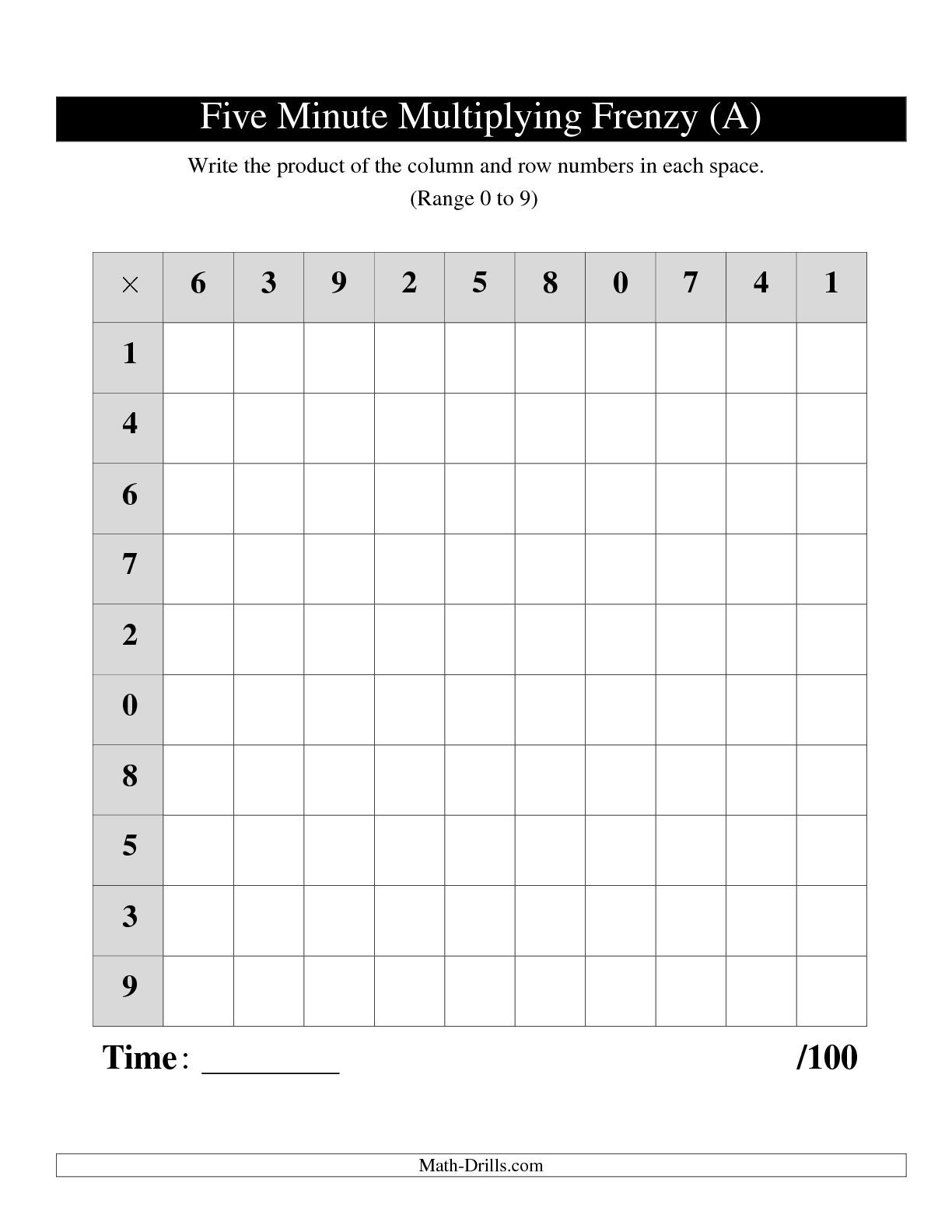 30 Multiplication Facts Worksheets 1-12